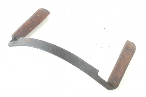 Deeply curved 8" drawknife with primitive handles