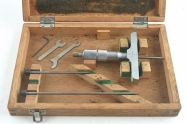 Mitutoyo mechanical depth micrometer in wood box